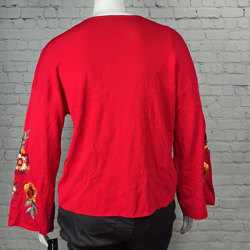 INC Red Embroidered Bell Sleeve Femme Sweater Plus Size 1X 2X 3X - Picture 3 of 6